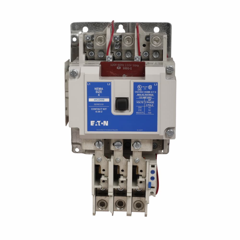 Eaton AN16NN0A AN16NN0A Eaton - Eaton Freedom NEMA motor control starter, Non-Reversing Reset Overload Relay Starter, 40 hp at 208V, 50 hp at 240V, 100 hp at 480,600V maximum horsepower, 120V/60 Hz or 110V/50 Hz coil voltage, 135A, Three-pole, Size 4 Eaton AN16NN0A AN16NN0A Eaton - Eaton Freedom NEMA motor control starter, Non-Reversing Reset Overload Relay Starter, 40 hp at 208V, 50 hp at 240V, 100 hp at 480,600V maximum horsepower, 120V/60 Hz or 110V/50 Hz coil voltage, 135A, Three-pole, Size 4