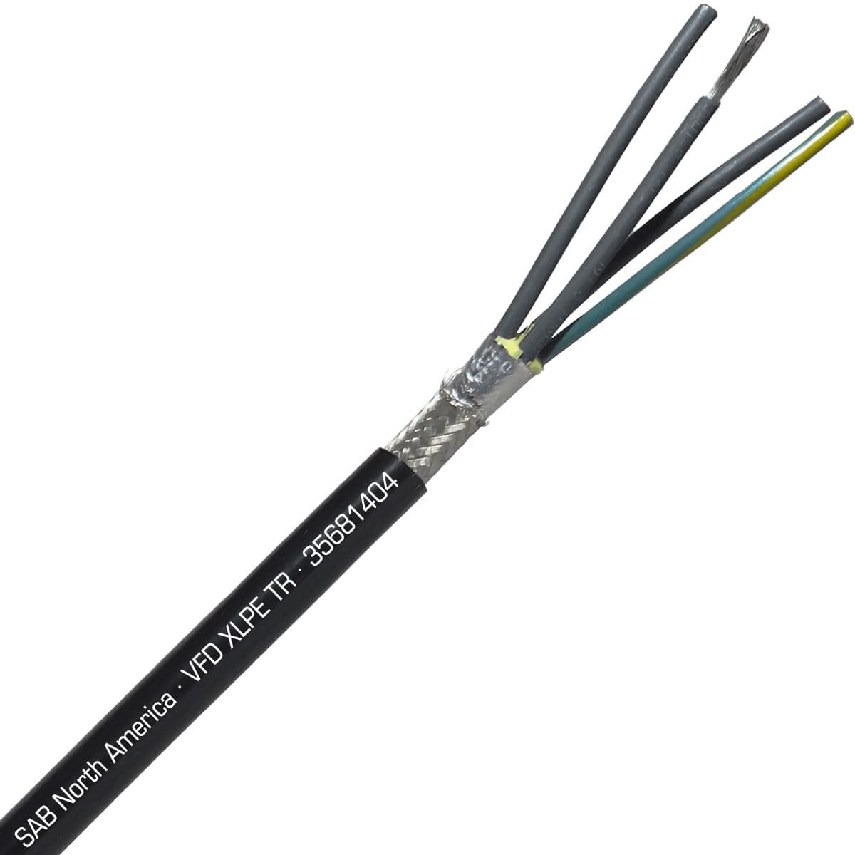SAB 35681404 VFD XLPE TR - 14 AWG/4c, oil resistant XLPE insulated VFD cable with foil and braid shield, UL, CSA, WTTC, TC-ER, CE, RoHS SAB 35681404 VFD XLPE TR - 14 AWG/4c, oil resistant XLPE insulated VFD cable with foil and braid shield, UL, CSA, WTTC, TC-ER, CE, RoHS