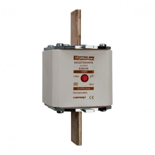 Mersen A1030515A NH fuse-link gTr, 400VAC, size 3, 630KVA, middle indicator/live tags Mersen A1030515A NH fuse-link gTr, 400VAC, size 3, 630KVA, middle indicator/live tags