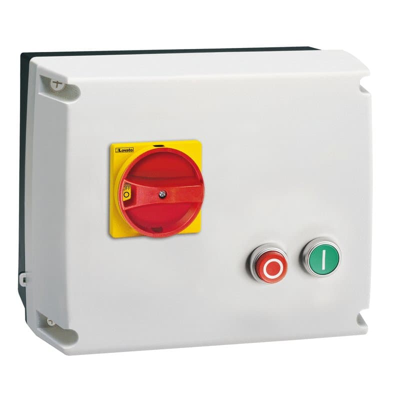Lovato Electric M3P03873400 M3P03873400 Lovato - Star-delta starter, enclosed starter, with switch disconnector, rotary door coupling handle GAX61 and START and STOP/RESET buttons. Starting time up to 12 seconds and a maximum of 30 operations/hour, max IEC operating current 60A. Coil voltage 400VAC 50/60Hz Lovato Electric M3P03873400 M3P03873400 Lovato - Star-delta starter, enclosed starter, with switch disconnector, rotary door coupling handle GAX61 and START and STOP/RESET buttons. Starting time up to 12 seconds and a maximum of 30 operations/hour, max IEC operating current 60A. Coil voltage 400VAC 50/60Hz