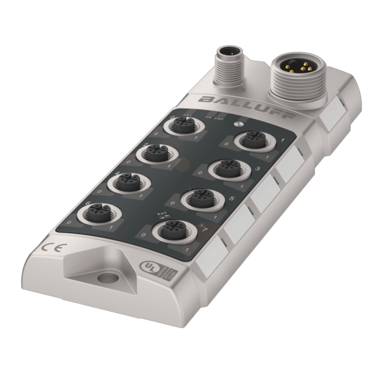 Balluff BNI0046 IO-Link sensor/actuator hub, Interface: IO-Link 1.1, Operating voltage Ub: 18...30.2 VDC, Connection (COM 1): M12x1-Male, 4-pin, A-coded, Connection (supply voltage IN): 7/8"-Male, 5-pin, Connection slots: 8x M12x1-Female, 5-pin, A-coded, Digital inputs: Balluff BNI0046 IO-Link sensor/actuator hub, Interface: IO-Link 1.1, Operating voltage Ub: 18...30.2 VDC, Connection (COM 1): M12x1-Male, 4-pin, A-coded, Connection (supply voltage IN): 7/8"-Male, 5-pin, Connection slots: 8x M12x1-Female, 5-pin, A-coded, Digital inputs: