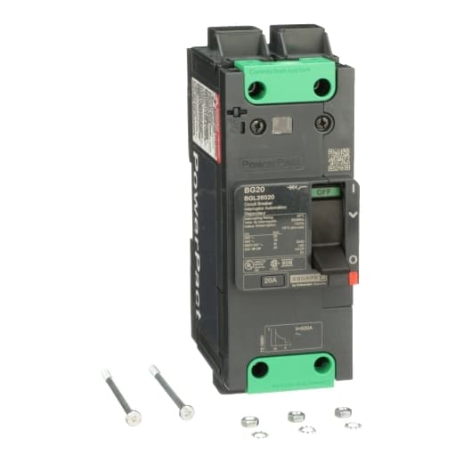 Schneider Electric BGL26020 Square D by Schneider Electric BGL26020 is a Moulded Case Circuit Breaker (MCCB) within the PowerPacT BGL sub-range, featuring a PowerPact B-Frame 100 TMD 2P 20A 600Y/347Vac 18kA design. It has a rated impulse voltage (Uimp) of 8 kV and utilizes Everlink (Creep compensating) lugs for connections on both line and load sides, offering a degree of protection of IP40. The rated current is 20A, with a rated voltage (AC) of 600Vac 600Y/347Vac. It boasts a mechanical durability of 20,000 operations at no load and can be mounted either on a DIN rail or as an individual unit on a plate. This 2-pole (2P) circuit breaker has dimensions of 137 mm in height, 80 mm in depth, and 54 mm in width. It falls under utilisation category A and features protection settings including over-current fixed at 20A, short-circuit hold current fixed at 400A, and short-circuit trip current fixed at 600A. The rated voltage (DC) is 250Vdc, with a rated insulation voltage (Ui) of 800 V and a rated operating voltage (Ue) of 525 V. Protection functions include thermal protection for overload and magnetic protection for short-circuit, with a trip current rating of 20 AT. Its electrical durability with load is rated at 10,000 operations at 440Vac; In, and it has a frame current rating of 100 AF. The operating mode is toggle (manual), and it has a short circuit breaking rating of 65kA at 240Vac, 35kA at 480Vac, 35kA at 480Y/277Vac, 18kA at 600Y/347Vac, and 20kA at 250Vdc, all according to UL489 standards. The trip unit type is thermal-magnetic (fixed) with no display. Schneider Electric BGL26020 Square D by Schneider Electric BGL26020 is a Moulded Case Circuit Breaker (MCCB) within the PowerPacT BGL sub-range, featuring a PowerPact B-Frame 100 TMD 2P 20A 600Y/347Vac 18kA design. It has a rated impulse voltage (Uimp) of 8 kV and utilizes Everlink (Creep compensating) lugs for connections on both line and load sides, offering a degree of protection of IP40. The rated current is 20A, with a rated voltage (AC) of 600Vac 600Y/347Vac. It boasts a mechanical durability of 20,000 operations at no load and can be mounted either on a DIN rail or as an individual unit on a plate. This 2-pole (2P) circuit breaker has dimensions of 137 mm in height, 80 mm in depth, and 54 mm in width. It falls under utilisation category A and features protection settings including over-current fixed at 20A, short-circuit hold current fixed at 400A, and short-circuit trip current fixed at 600A. The rated voltage (DC) is 250Vdc, with a rated insulation voltage (Ui) of 800 V and a rated operating voltage (Ue) of 525 V. Protection functions include thermal protection for overload and magnetic protection for short-circuit, with a trip current rating of 20 AT. Its electrical durability with load is rated at 10,000 operations at 440Vac; In, and it has a frame current rating of 100 AF. The operating mode is toggle (manual), and it has a short circuit breaking rating of 65kA at 240Vac, 35kA at 480Vac, 35kA at 480Y/277Vac, 18kA at 600Y/347Vac, and 20kA at 250Vdc, all according to UL489 standards. The trip unit type is thermal-magnetic (fixed) with no display.