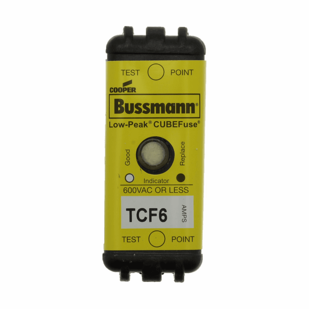 Cooper Bussmann TCF6 TCF6 Cooper Bussmann - Eaton Bussmann series TCF fuse, 6 A, 60 Hz, 50 Hz, Dual, CF, Black, With Indicator, Blade end, Time delay, 10 sec at 500%, 100 kAIC at 300 Vdc,300 kAIC at 600 V, Glass filled PES, Chassis,35 mm DIN rail, 600 V, 300 Vdc, TCFH30N, CCP2-3-30CF Cooper Bussmann TCF6 TCF6 Cooper Bussmann - Eaton Bussmann series TCF fuse, 6 A, 60 Hz, 50 Hz, Dual, CF, Black, With Indicator, Blade end, Time delay, 10 sec at 500%, 100 kAIC at 300 Vdc,300 kAIC at 600 V, Glass filled PES, Chassis,35 mm DIN rail, 600 V, 300 Vdc, TCFH30N, CCP2-3-30CF