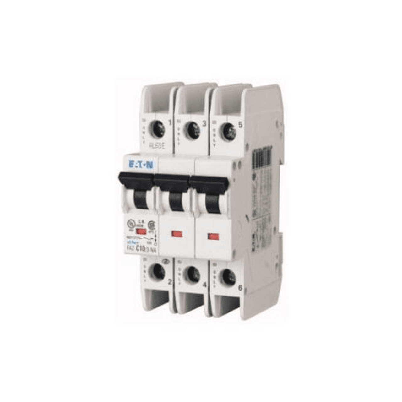 Eaton FAZ-C10/3-NA 277/480 VAC 50/60 Hz, 10 A, 3-Pole, 10/14 kA, 5 to 10 x Rated Current, Screw Terminal, DIN Rail Mount, Standard Packaging, C-Curve, Current Limiting, Thermal Magnetic Eaton FAZ-C10/3-NA 277/480 VAC 50/60 Hz, 10 A, 3-Pole, 10/14 kA, 5 to 10 x Rated Current, Screw Terminal, DIN Rail Mount, Standard Packaging, C-Curve, Current Limiting, Thermal Magnetic