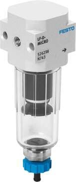 Festo 534183 filter LF-M7-D-5M-MICRO-H-B Without threaded connection plate, connector thread in housing, semiautomatic condensate drain Size: Micro, Series: D, Assembly position: Vertical +/- 5°, Grade of filtration: 5 µm, Condensate drain: semi-automatic Festo 534183 filter LF-M7-D-5M-MICRO-H-B Without threaded connection plate, connector thread in housing, semiautomatic condensate drain Size: Micro, Series: D, Assembly position: Vertical +/- 5°, Grade of filtration: 5 µm, Condensate drain: semi-automatic