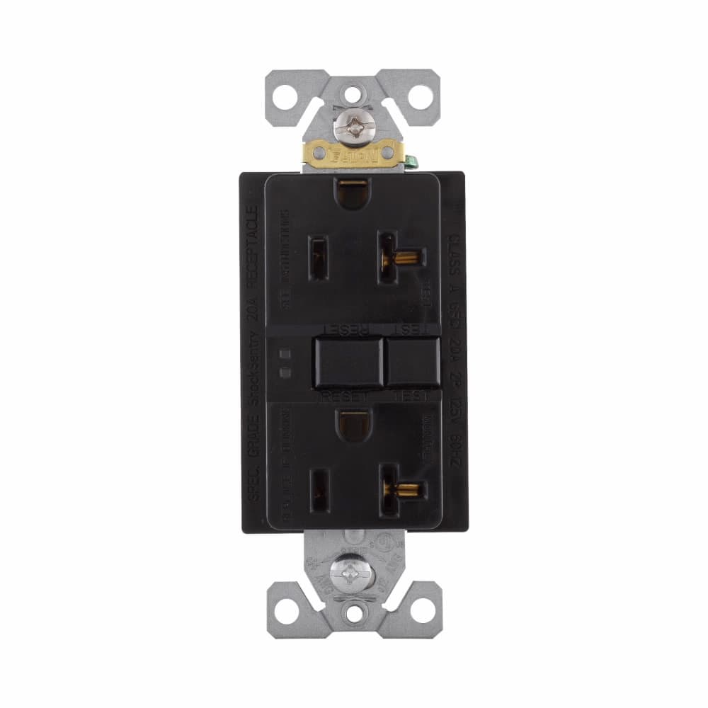 Eaton SGF20BK SGF20BK Eaton - Eaton GFCI receptacle,Self-test,#14 - 10 AWG,20A,Residential,Commercial,Flush,125 V,GFCI,Back and side wire,Black,Brass,Receptacle,Polycarbonate,5-20R,Two-pole, three-wire, grounding Eaton SGF20BK SGF20BK Eaton - Eaton GFCI receptacle,Self-test,#14 - 10 AWG,20A,Residential,Commercial,Flush,125 V,GFCI,Back and side wire,Black,Brass,Receptacle,Polycarbonate,5-20R,Two-pole, three-wire, grounding