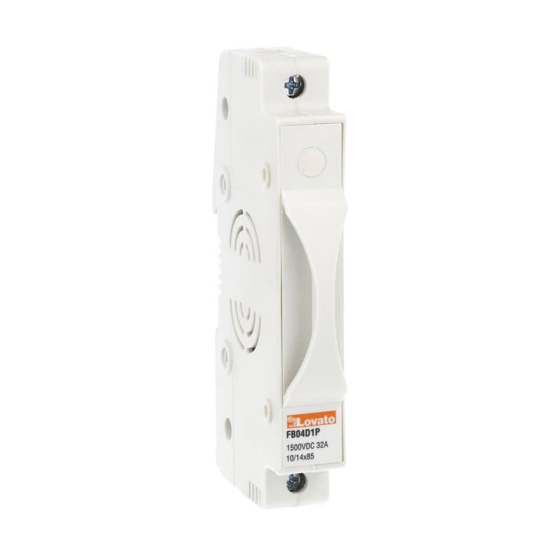 Lovato Electric FB04D1P FB04D1P Lovato - Fuse holder for photovoltaic applications, for 10X85mm and 14X85mm fuses. 32A rated current at 1500VDC, 1P. Without status indicator. 1 module Lovato Electric FB04D1P FB04D1P Lovato - Fuse holder for photovoltaic applications, for 10X85mm and 14X85mm fuses. 32A rated current at 1500VDC, 1P. Without status indicator. 1 module